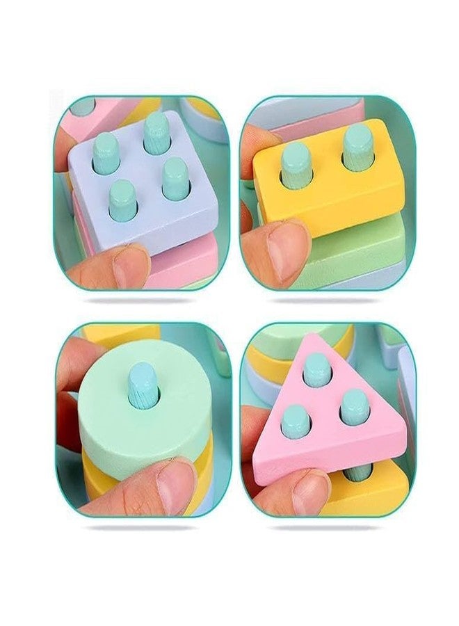 DGOOLS Wooden Shapes Geometric Board Blocks Sorting and Stacking Montessori Education Colour Recognition Toys for Kids Color Sorter Stacking & Nesting Blocks Board (Multicolor) - Image 4